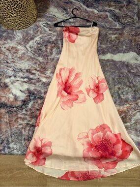 Strapless Pink Floral Maxi Dress